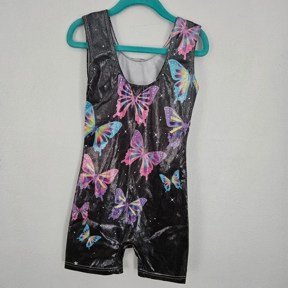 Girls Butterfly Gymnastics Biketard Set 3pc Metallic Dance Leotard Size‎ 7